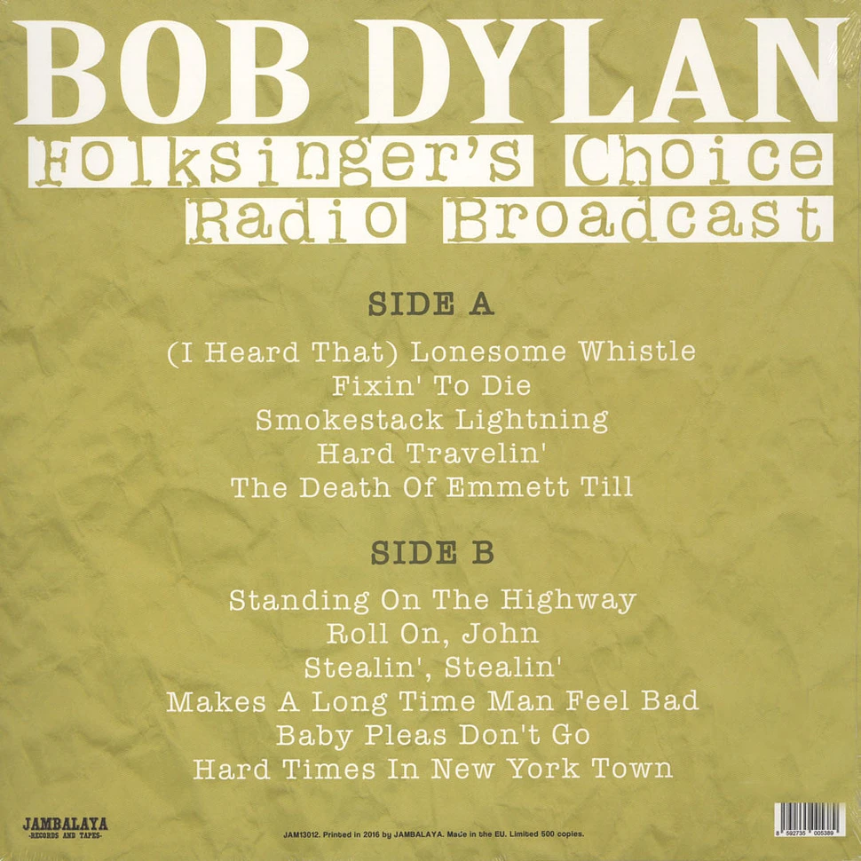 Bob Dylan - Folksinger's Choice Radio Broadcast