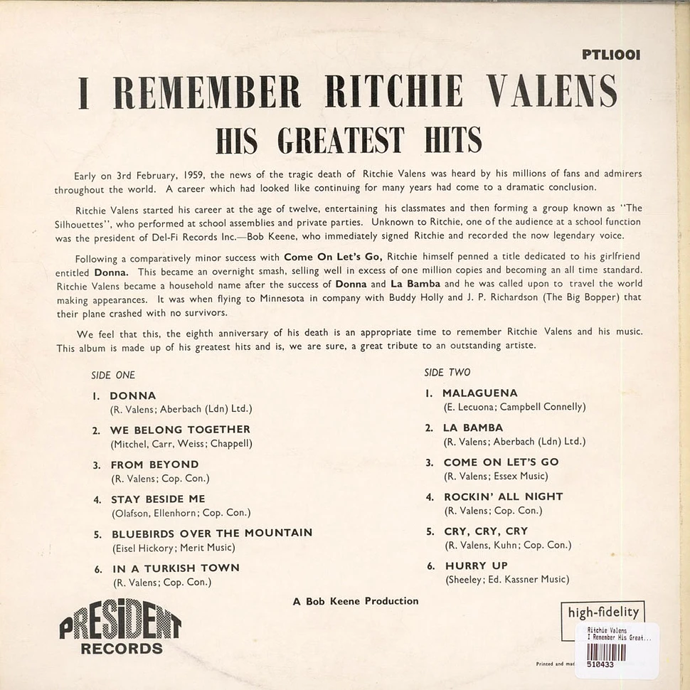 Ritchie Valens - I Remember Ritchie Valens - His Greatest Hits