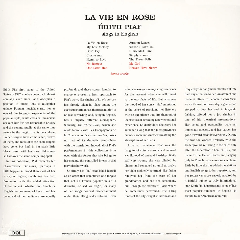 Edith Piaf - La Vie En Rose / Sings In English