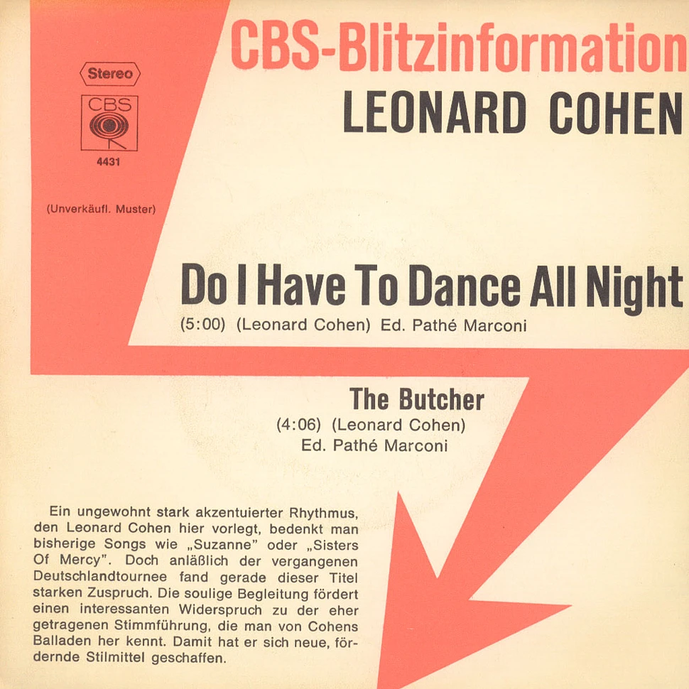 Leonard Cohen - Do I Have To Dance All Night / The Butcher