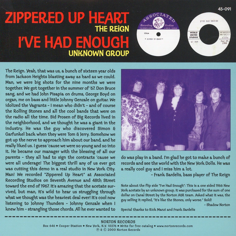 Reign / Unknown Band - Zippered Up Heart / I've Had Enough