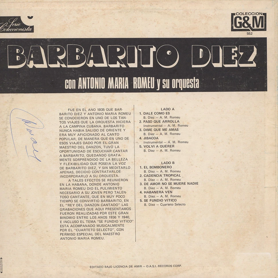 Barbarito Diez - Con Antonio Maria Romeu Y Su Orquesta