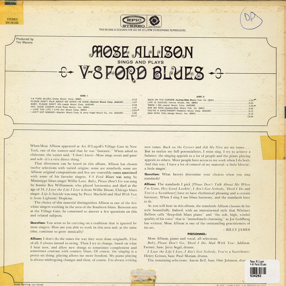 Mose Allison - Sings And Plays V-8 Ford Blues
