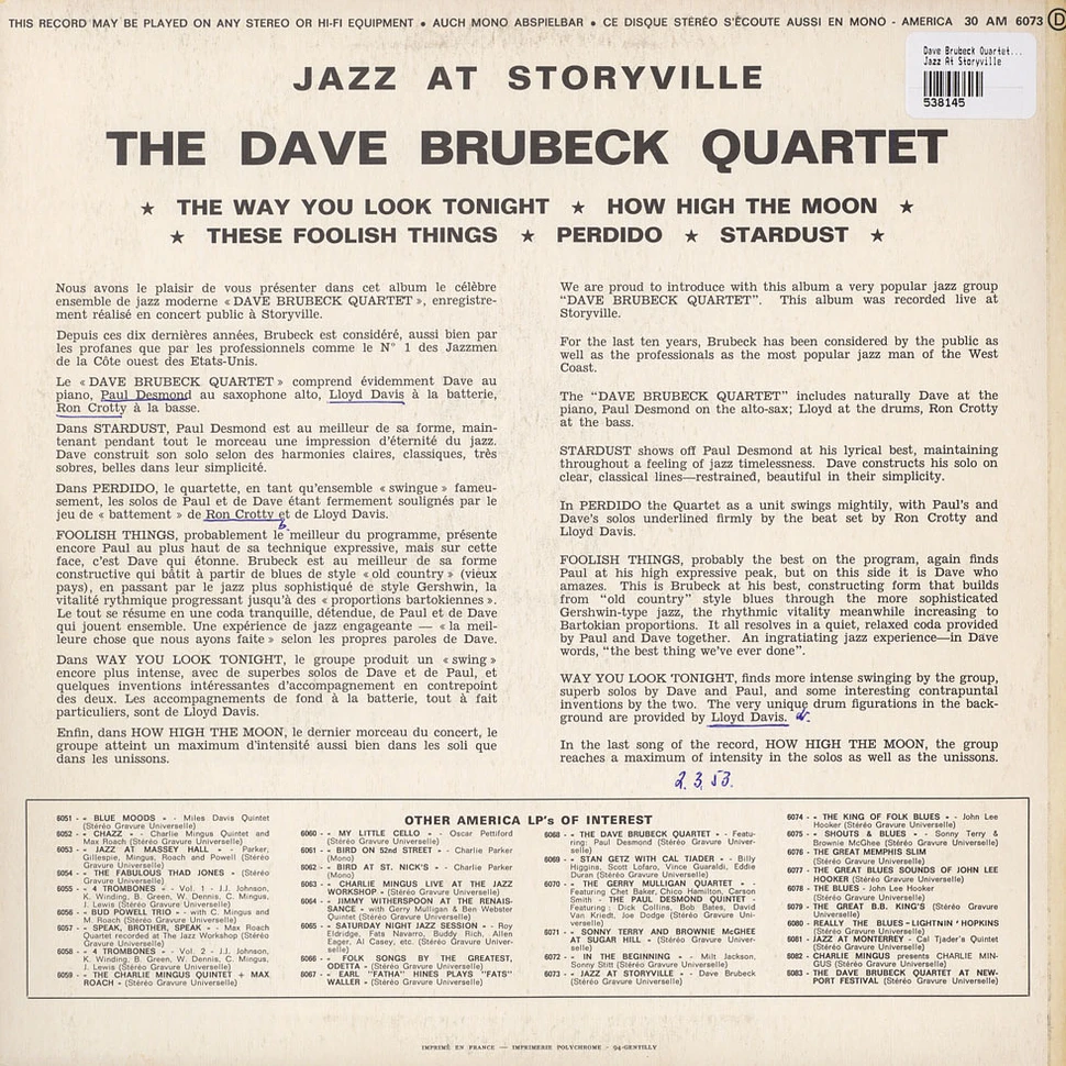 The Dave Brubeck Quartet - Jazz At Storyville