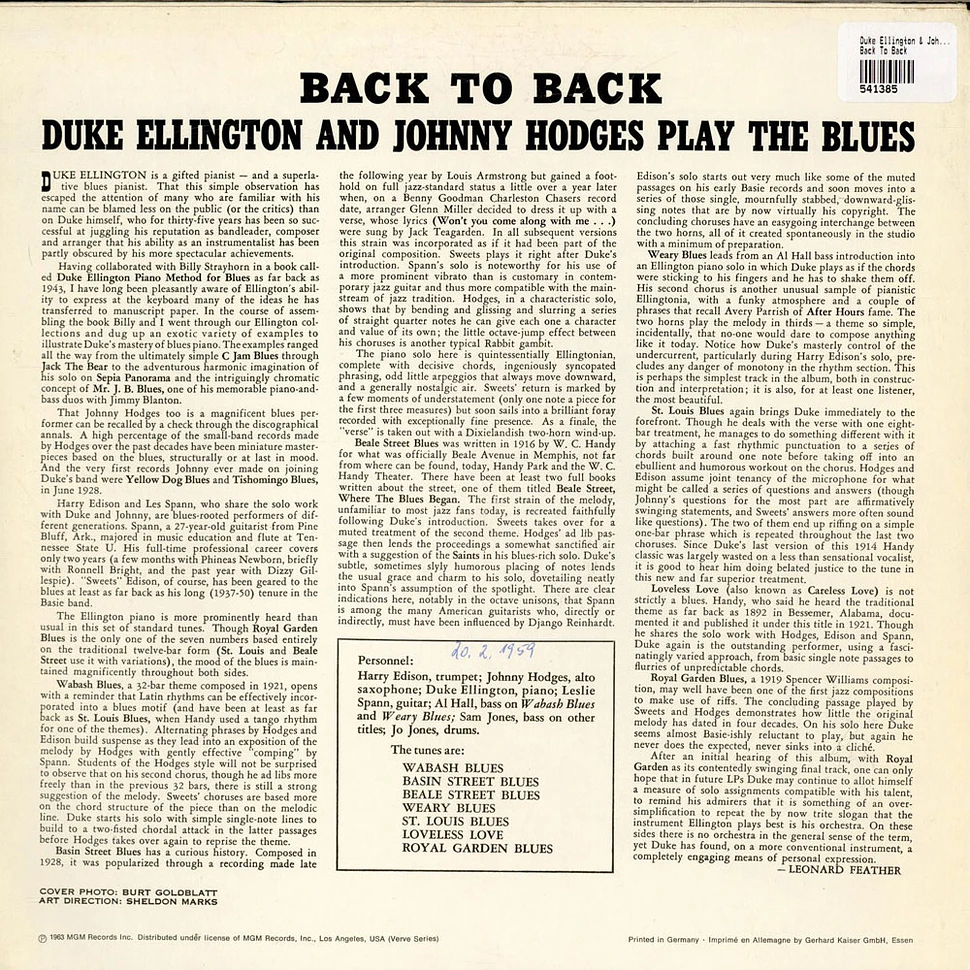 Duke Ellington & Johnny Hodges - Back To Back (Duke Ellington And Johnny Hodges Play The Blues)