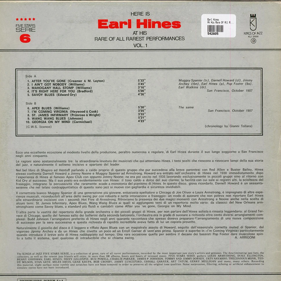 Earl Hines - Here Is Earl Hines At His Rare Of All Rarest Performances Vol.1