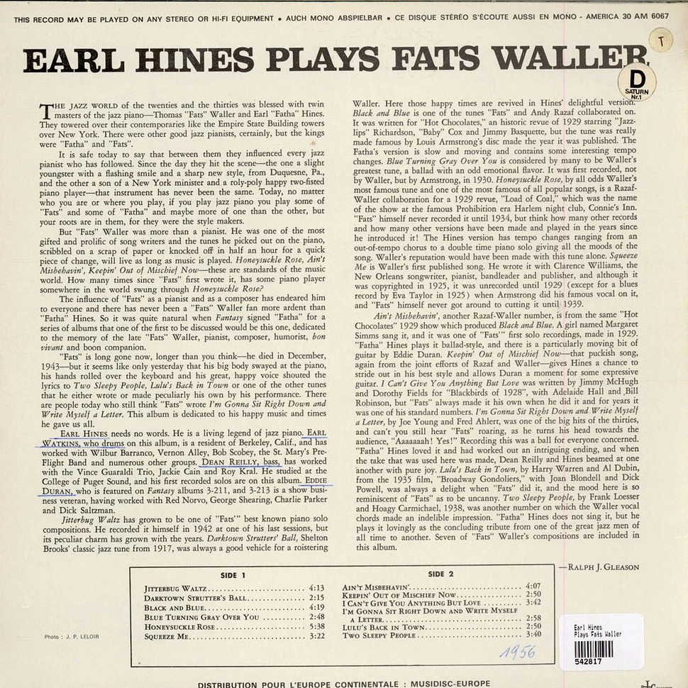 Earl Hines - Plays Fats Waller