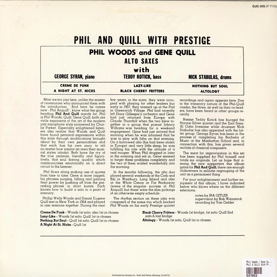 Phil Woods/Gene Quill Quintet - Phil & Quill With Prestige