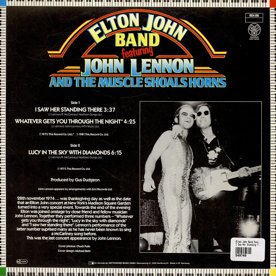 Elton John Band Featuring John Lennon And Muscle Shoals Horns - I Saw Her Standing There