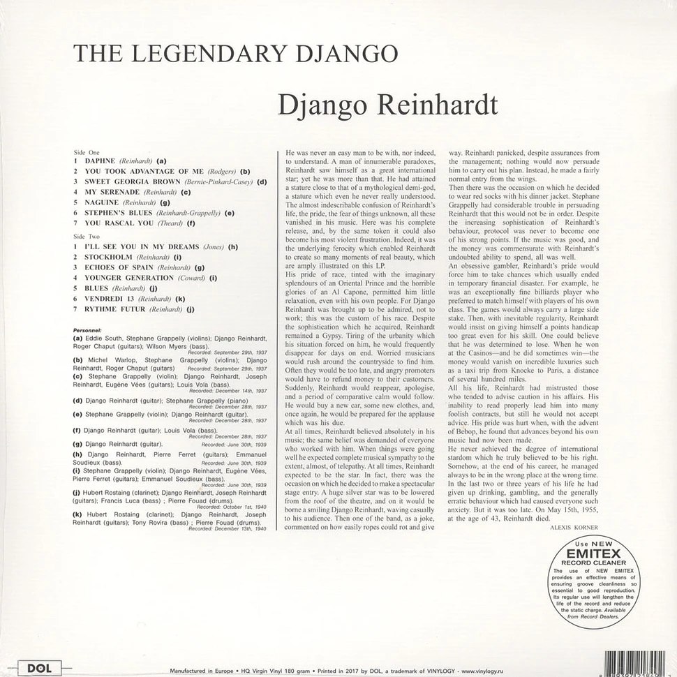 Django Reinhardt - The Legendary Django Gatefold Sleeve Edition