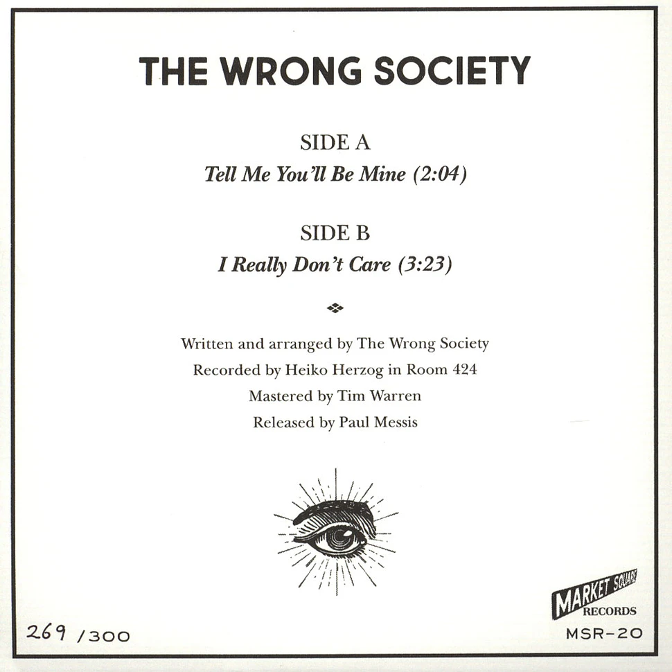 Wrong Society - Tell Me You'll Be Mine / I Really Don'T Care