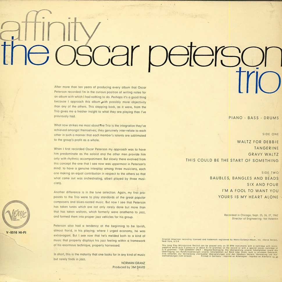 The Oscar Peterson Trio - Affinity