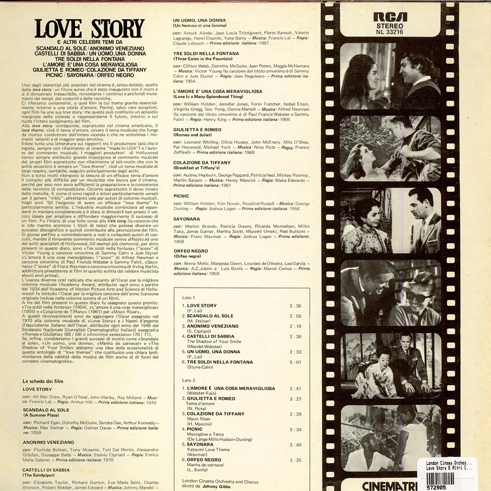 The London Cinema Orchestra / Johnny Gibbs - Love Story E Altri Celebri Temi D'Amore