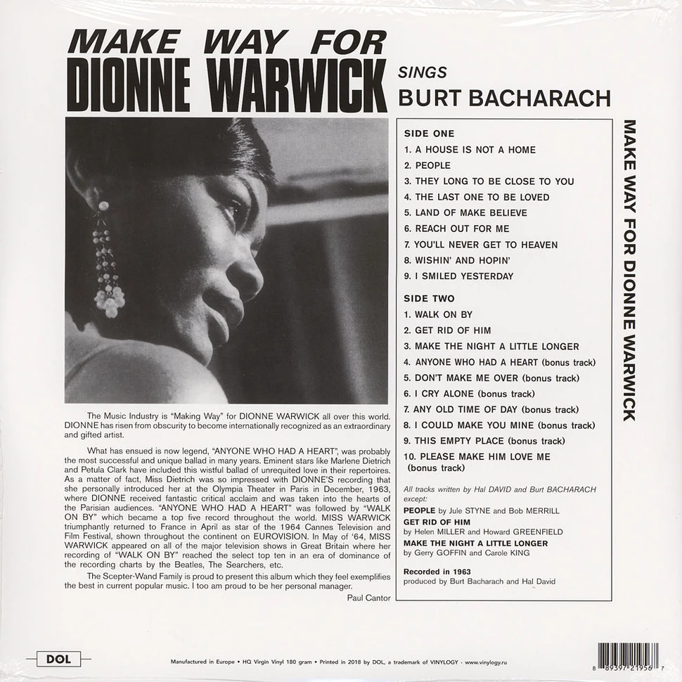 Dionne Warwick - Make Way For Dionne Warwick Sings Burt Bacharach Gatefold Sleeve Edition