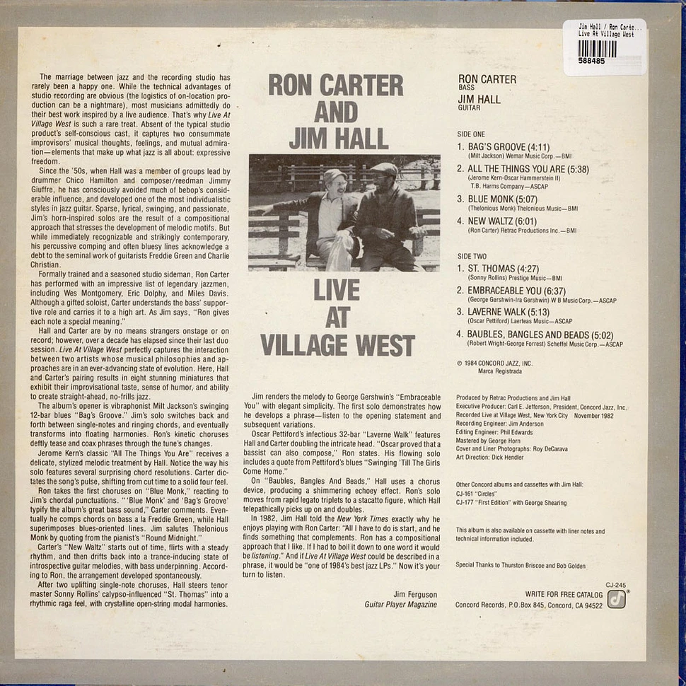 Jim Hall / Ron Carter Duo - Live At Village West