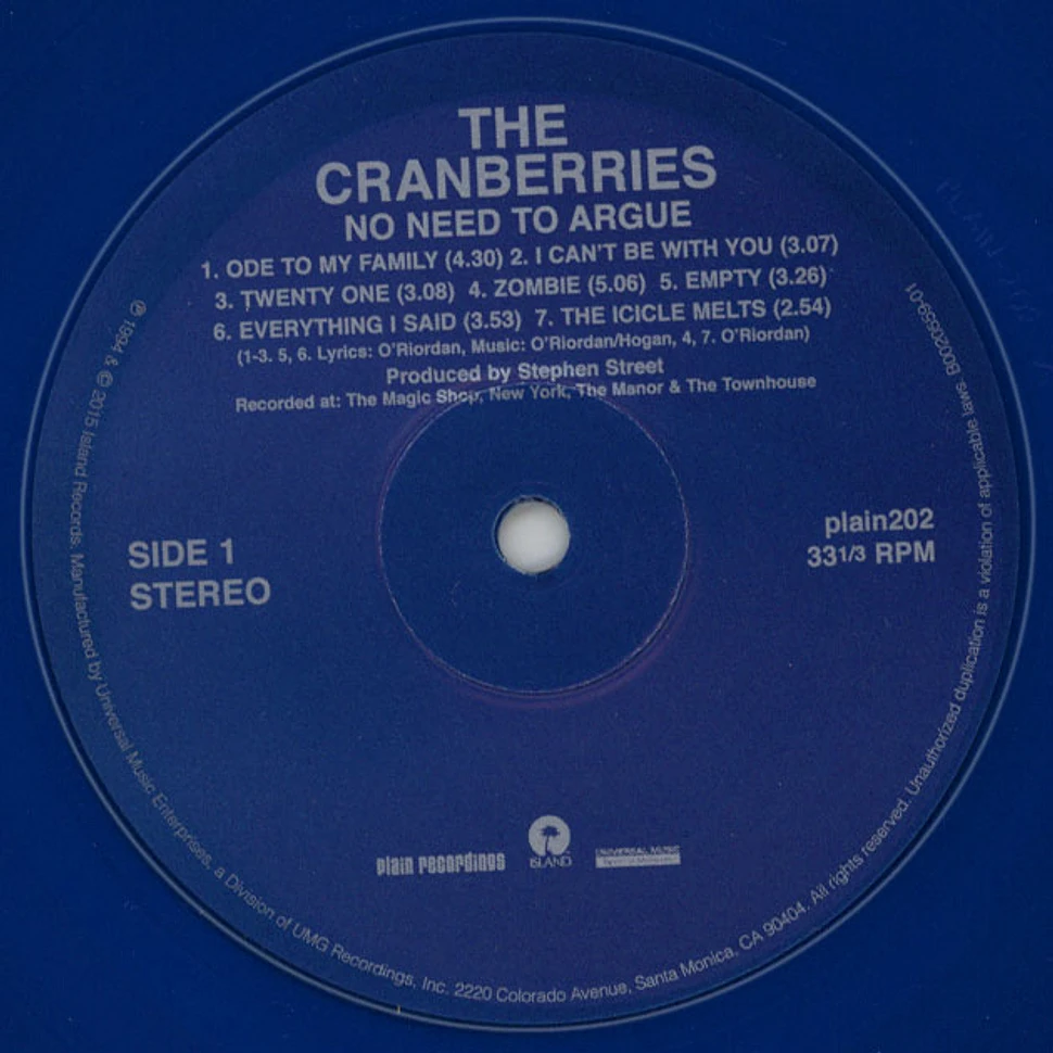 The Cranberries - No Need To Argue Blue Vinyl Version