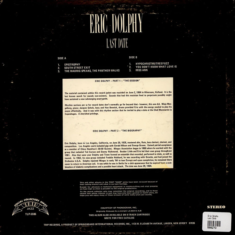 Eric Dolphy - Last Date - Vinyl LP - 1974 - US - Reissue | HHV