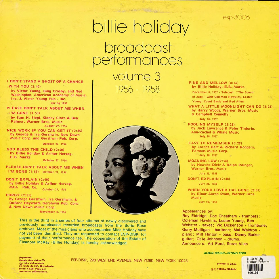 Billie Holiday - Broadcast Performances Volume 3 1956 - 1958