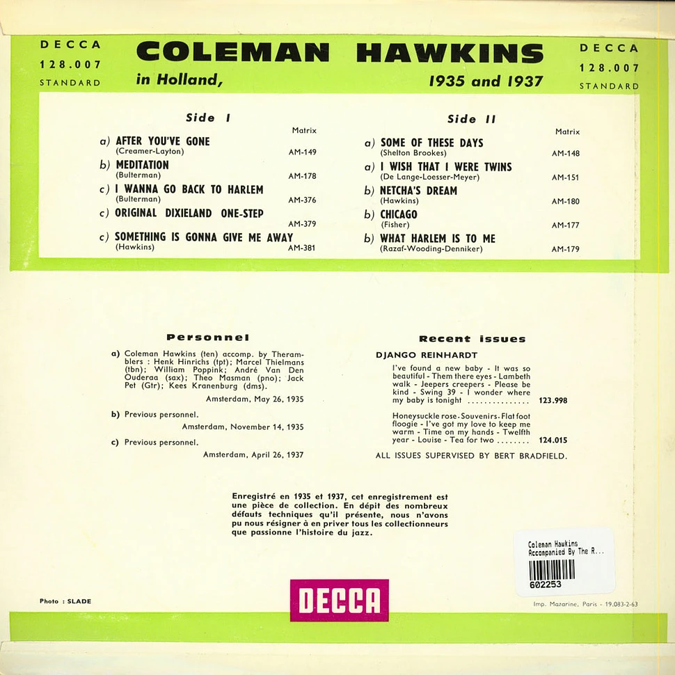Coleman Hawkins Accompanied By The Ramblers - In Holland, 1935 And 1937