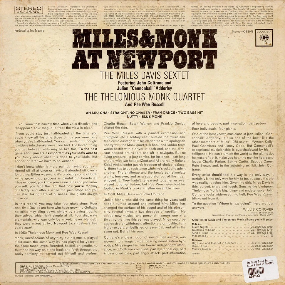 The Miles Davis Sextet & The Thelonious Monk Quartet - Miles & Monk At Newport