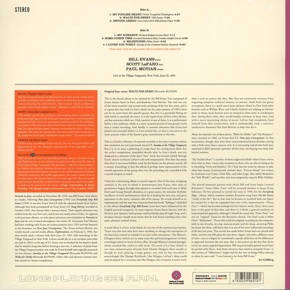 Bill Evans Trio - Waltz For Debby -Transparent Blue Vinyl Edition