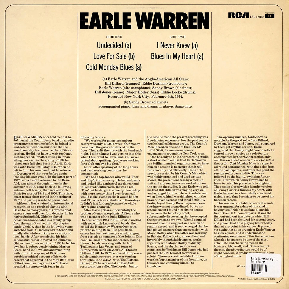 Earle Warren, The Anglo American Allstars - Earle Warren