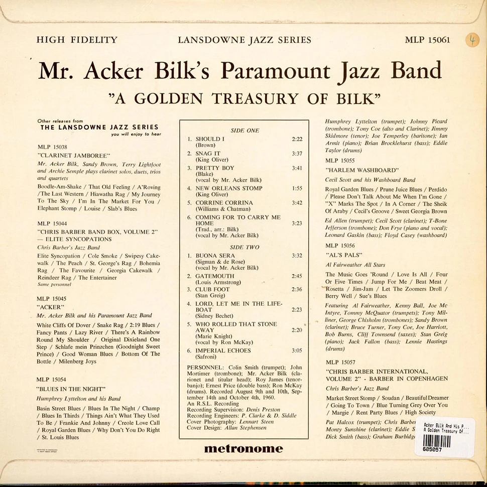 Acker Bilk And His Paramount Jazz Band - A Golden Treasury Of Bilk