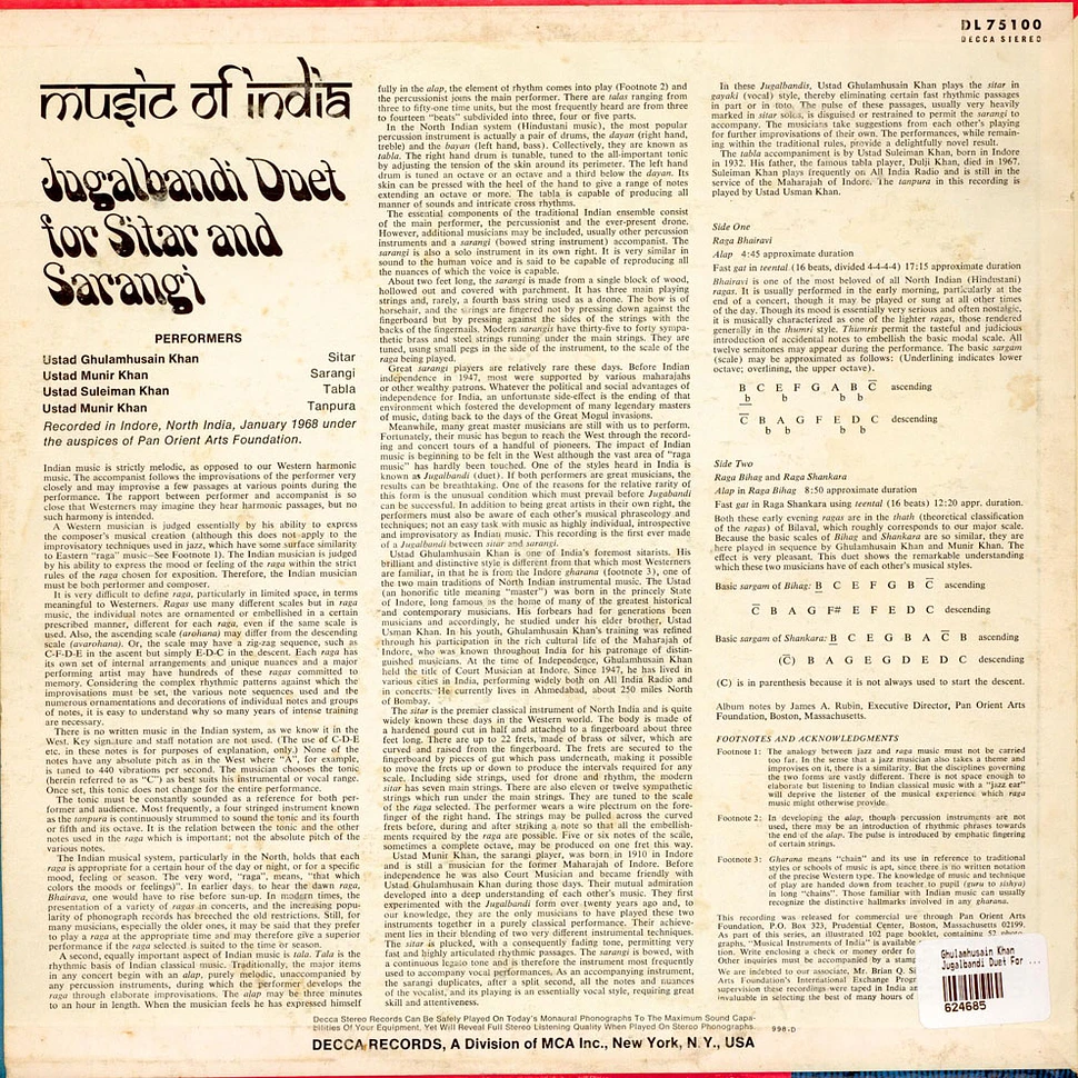 Ustad Ghulam Hussein Khan & Ustad Munir Khan - Music Of India: Jugalbandi—Duet For Sitar And Sarangi
