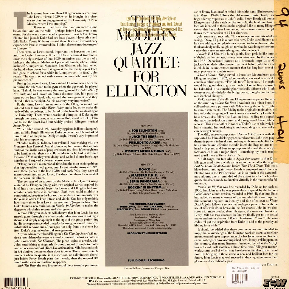 The Modern Jazz Quartet - For Ellington