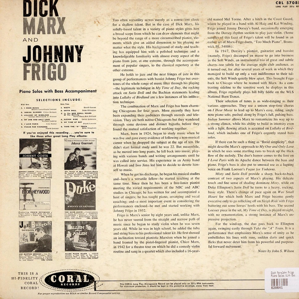 Dick Marx, John Frigo - Piano Solos With Bass Accompaniment