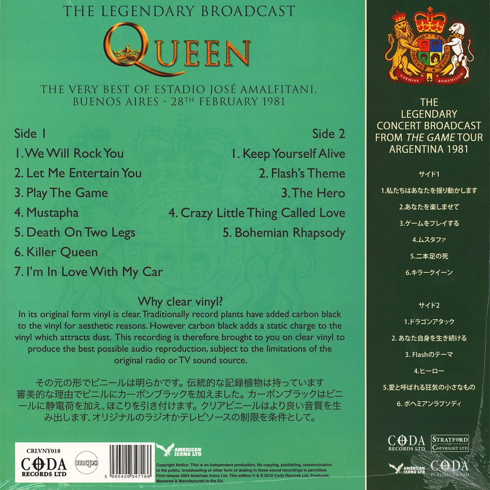 Queen - Killer Queens - Estadio Jose Amalfitani 1981 Part 1 Clear Vinyl Edition