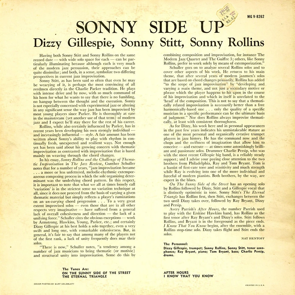 Dizzy Gillespie / Sonny Stitt / Sonny Rollins - Sonny Side Up