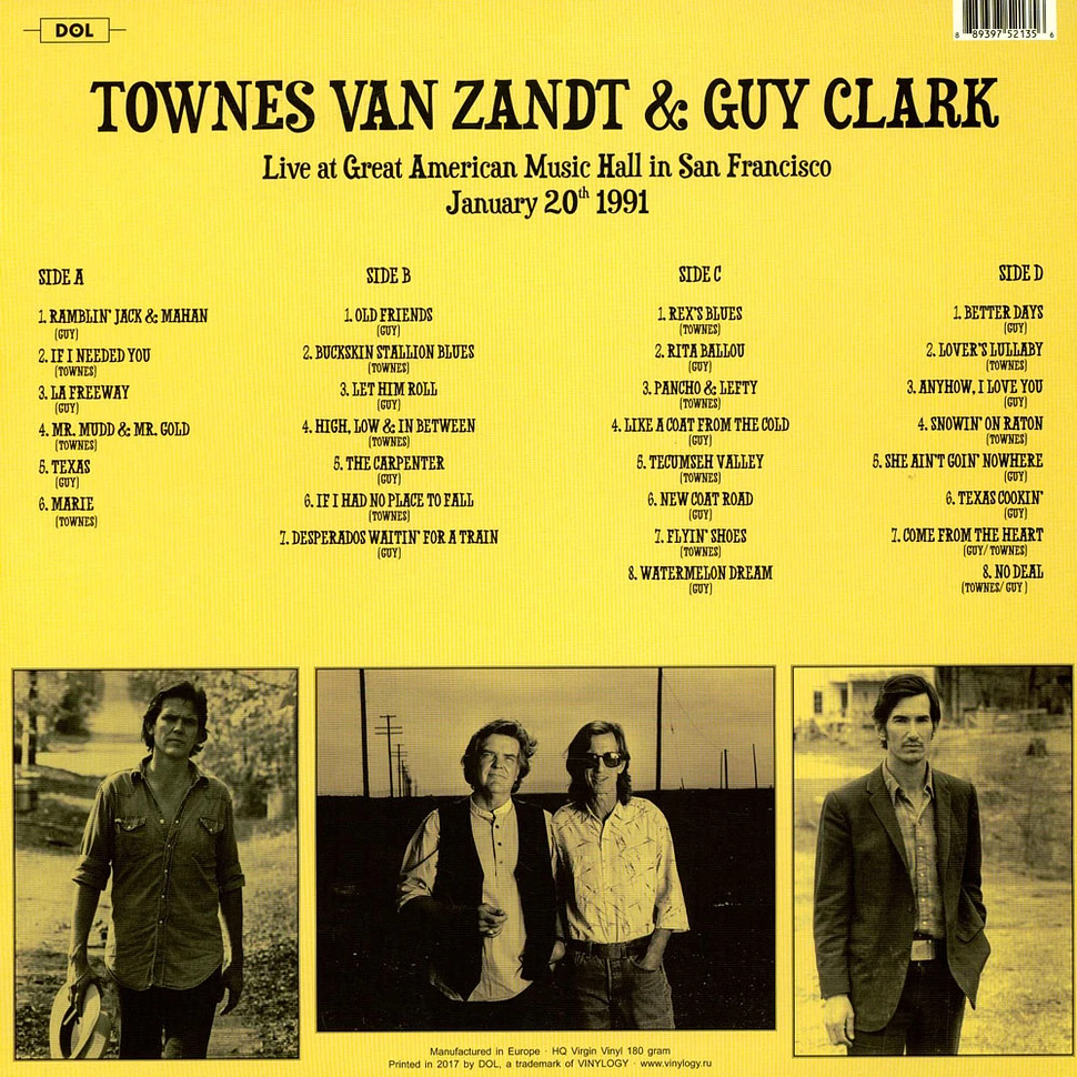 Townes Van Zandt, Guy Clark - Live At Great American Music Hall In San Francisco January 20th 1991