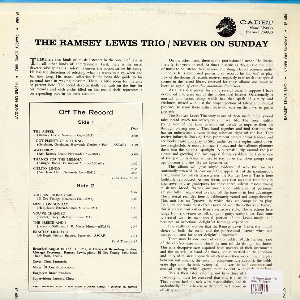 The Ramsey Lewis Trio - Never On Sunday