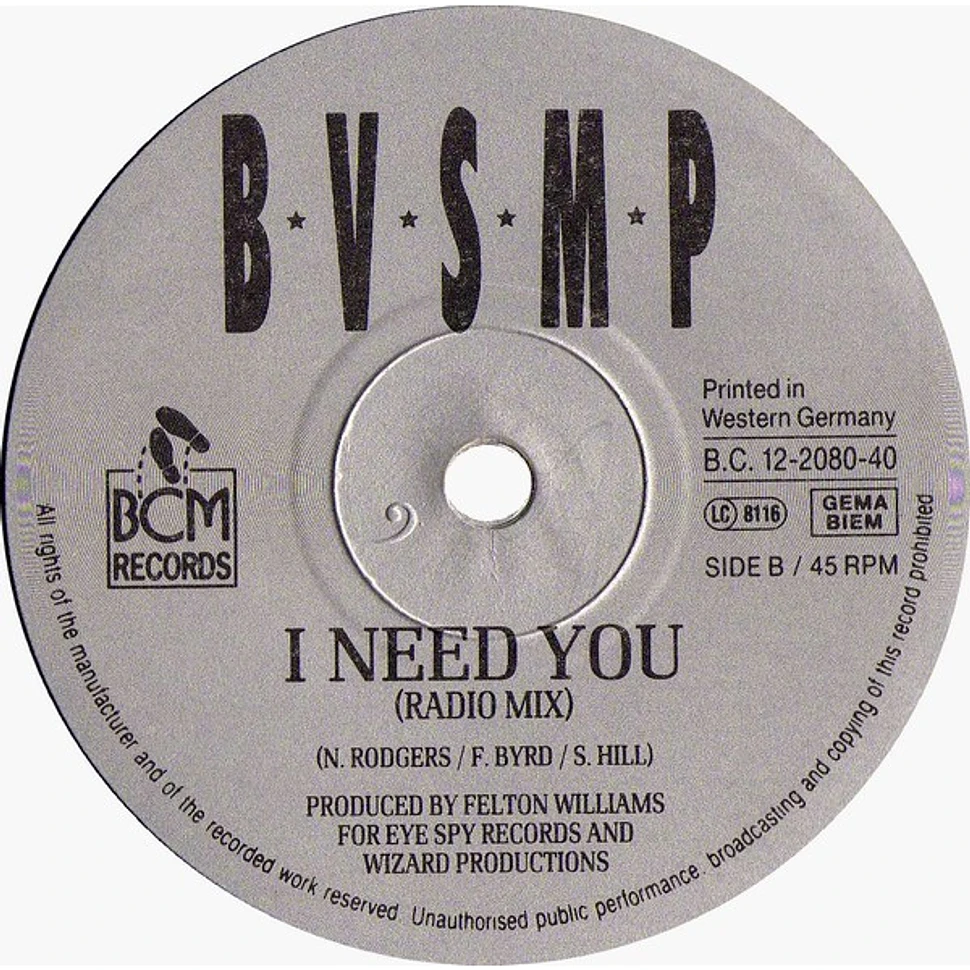 B.V.S.M.P. - I Need You