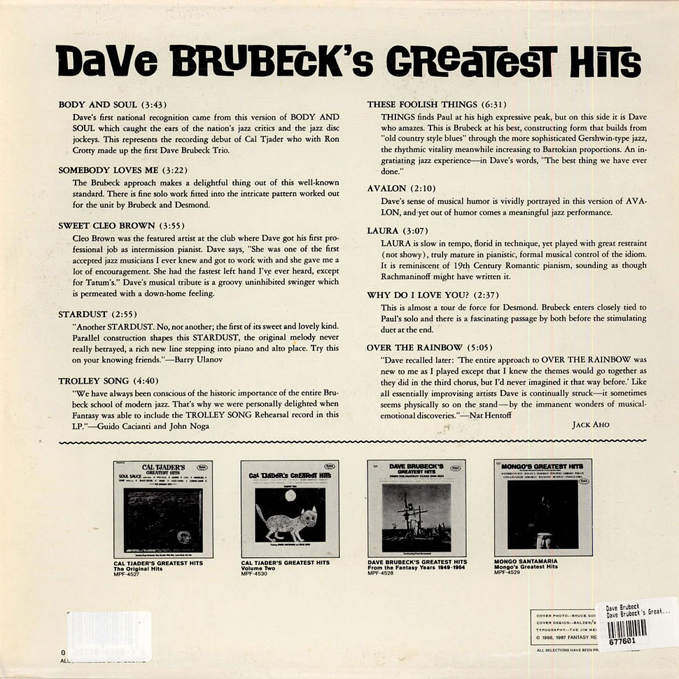 Dave Brubeck - Dave Brubeck's Greatest Hits (From The Fantasy Years 1949-1954)