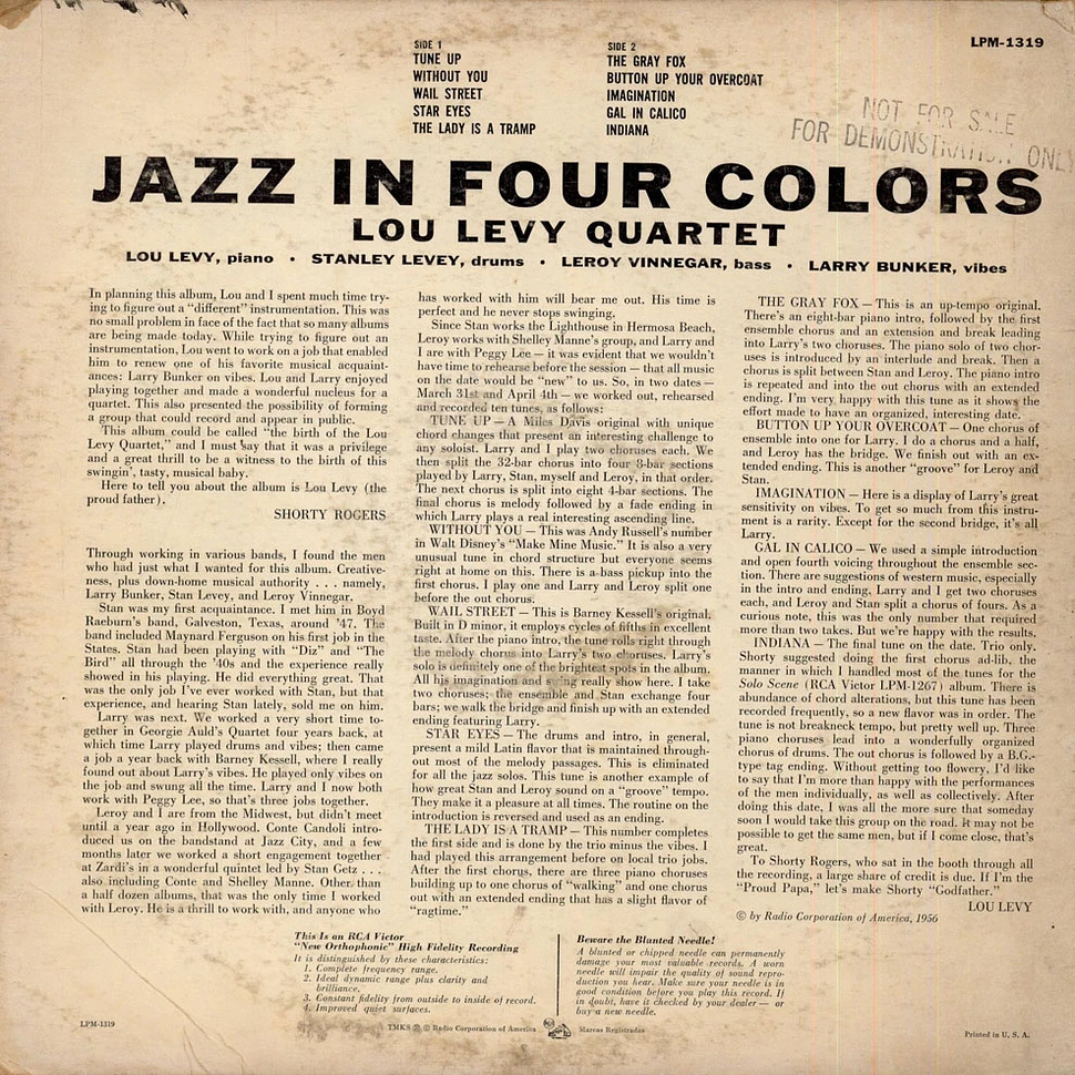 Lou Levy Quartet - Jazz In Four Colors
