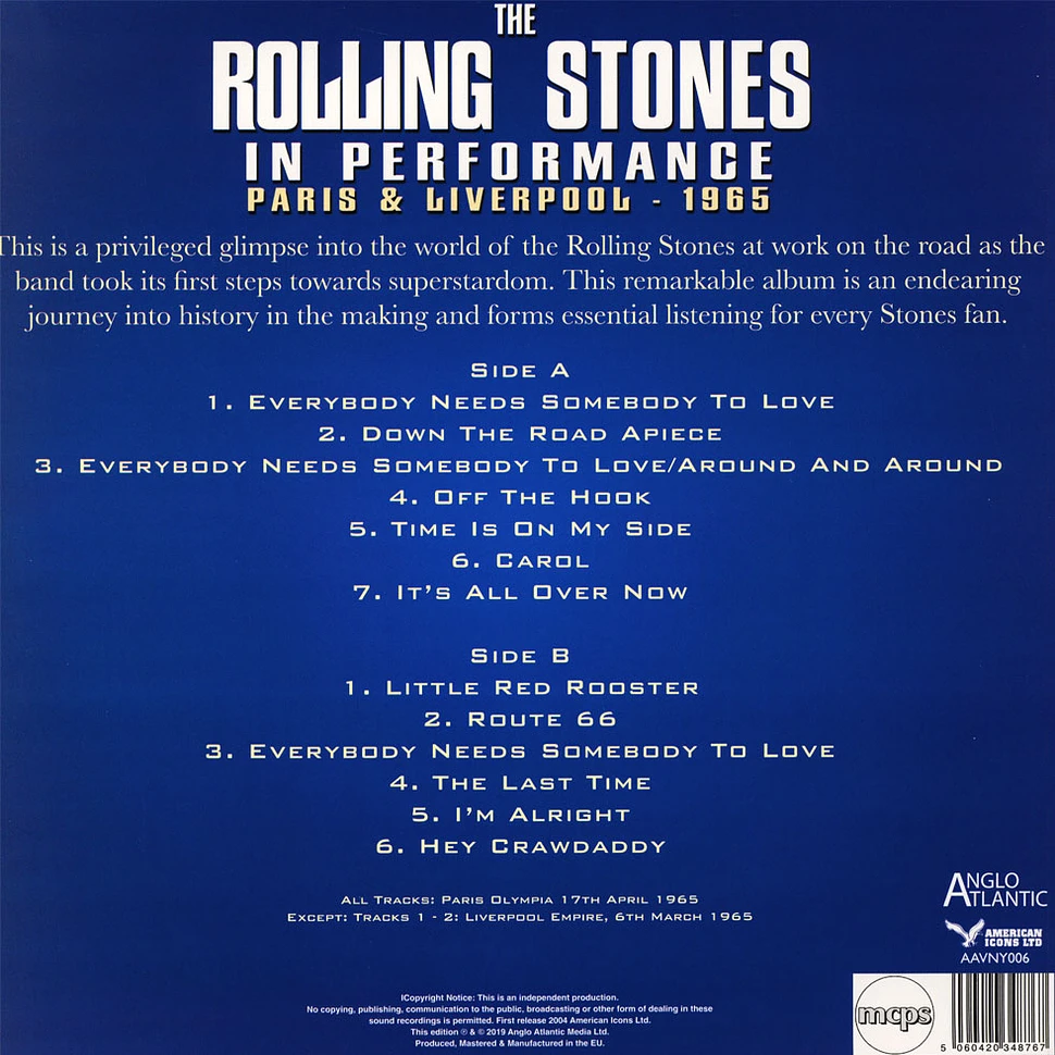The Rolling Stones - In Performance - Paris & Liverpool 1965 Blue Vinyl Edition