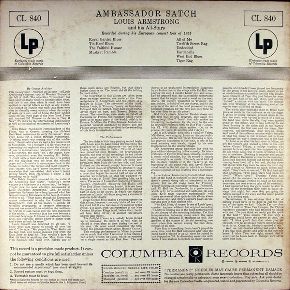 Louis Armstrong And His All-Stars - Ambassador Satch - Vinyl LP