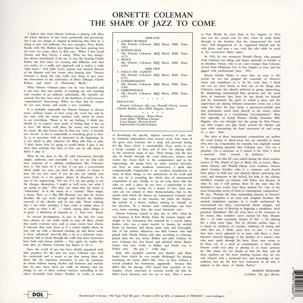 Ornette Coleman - The Shape Of Jazz To Come Blue Vinyl Edition