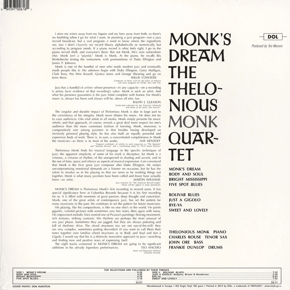 Thelonious Monk Quartet - Monk's Dream Blue Vinyl Edition