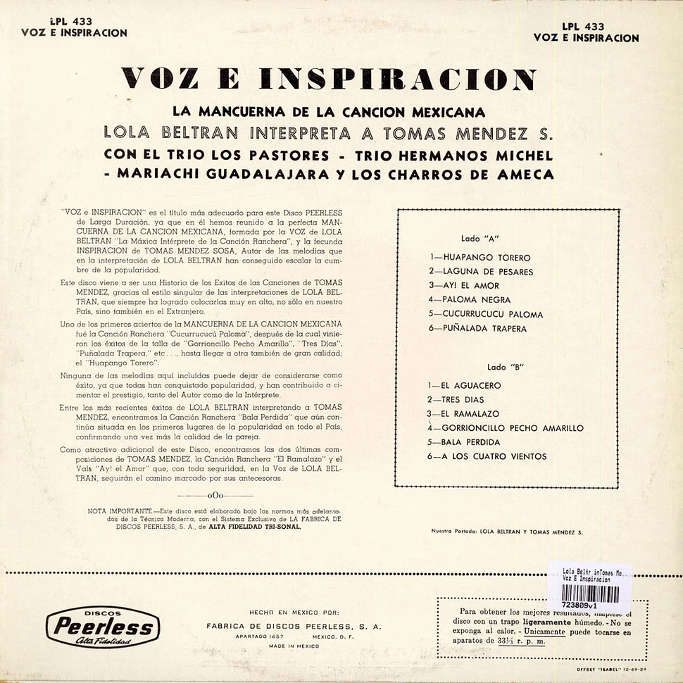 Lola Beltrán - Voz E Inspiracion (Interpretando Los Mayores Exitos de Tomas Mendez S.)