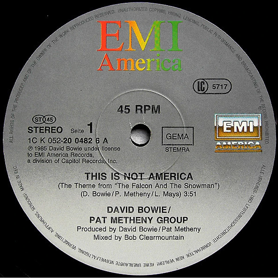 David Bowie / Pat Metheny Group - This Is Not America (Theme From The Original Motion Picture, The Falcon And The Snowman)