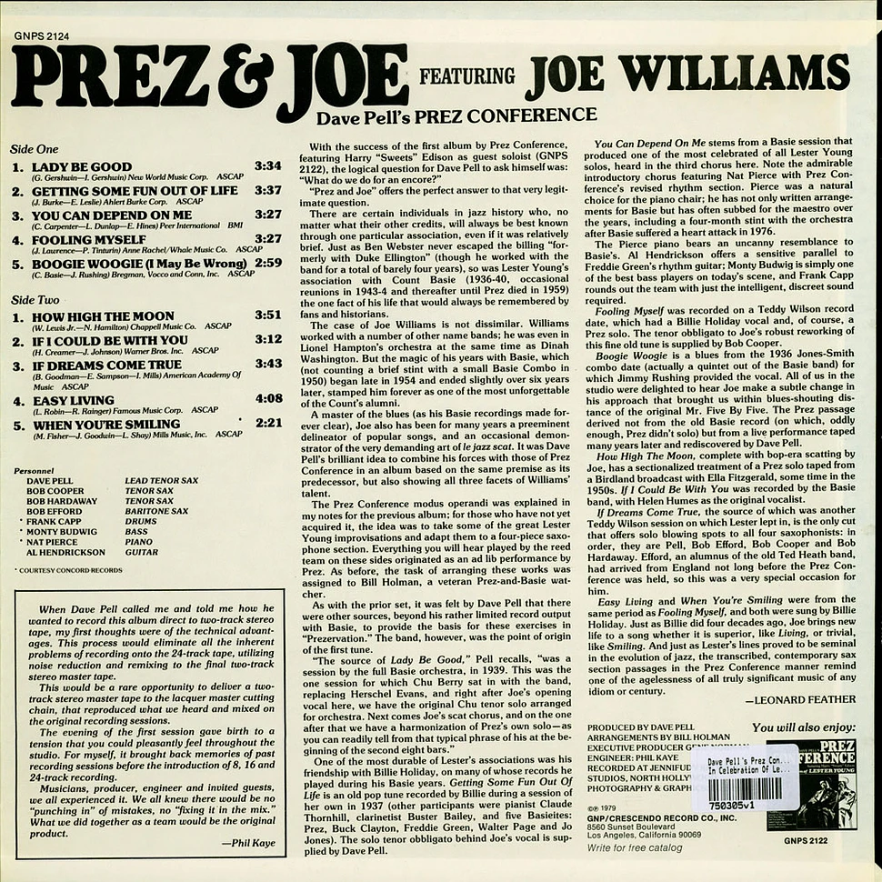 Dave Pell's Prez Conference featuring Joe Williams - In Celebration Of Lester Young