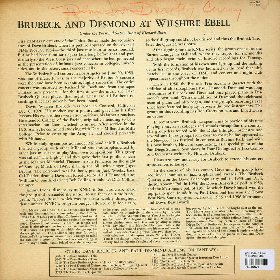 Dave Brubeck & Paul Desmond - At Wilshire-Ebell