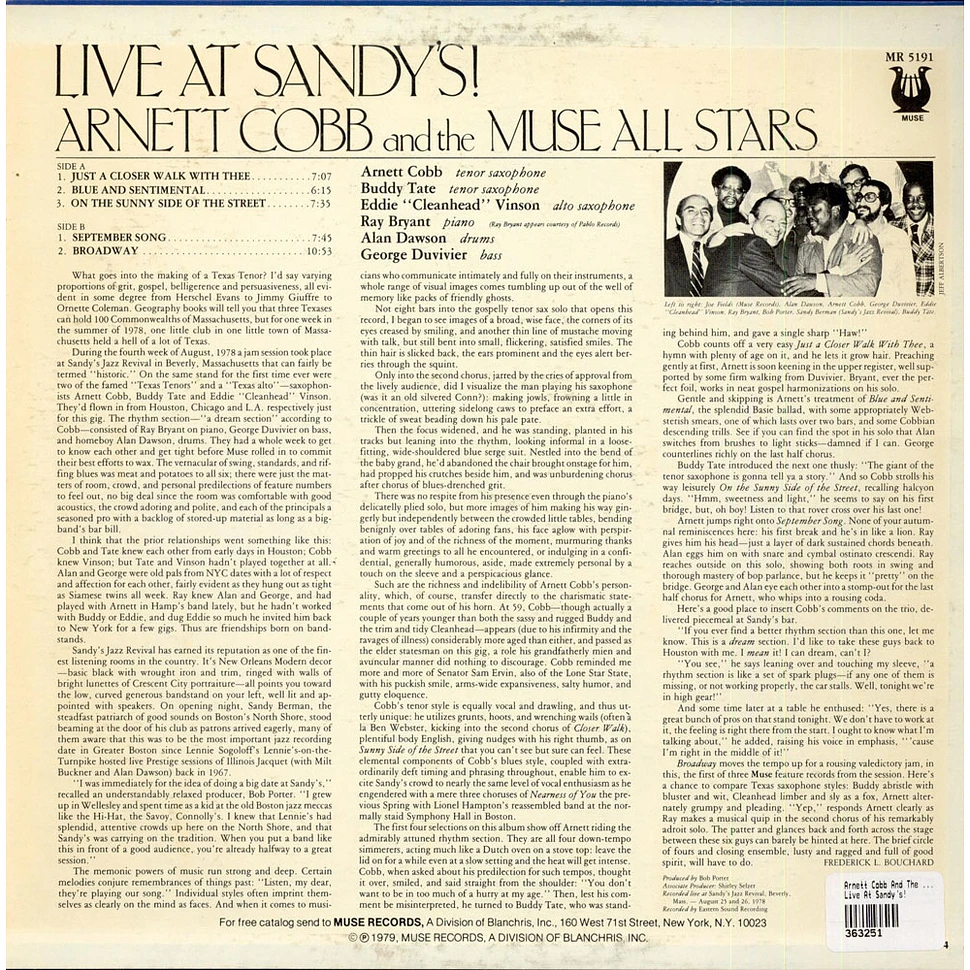 Arnett Cobb And The Muse All Stars - Live At Sandy's!