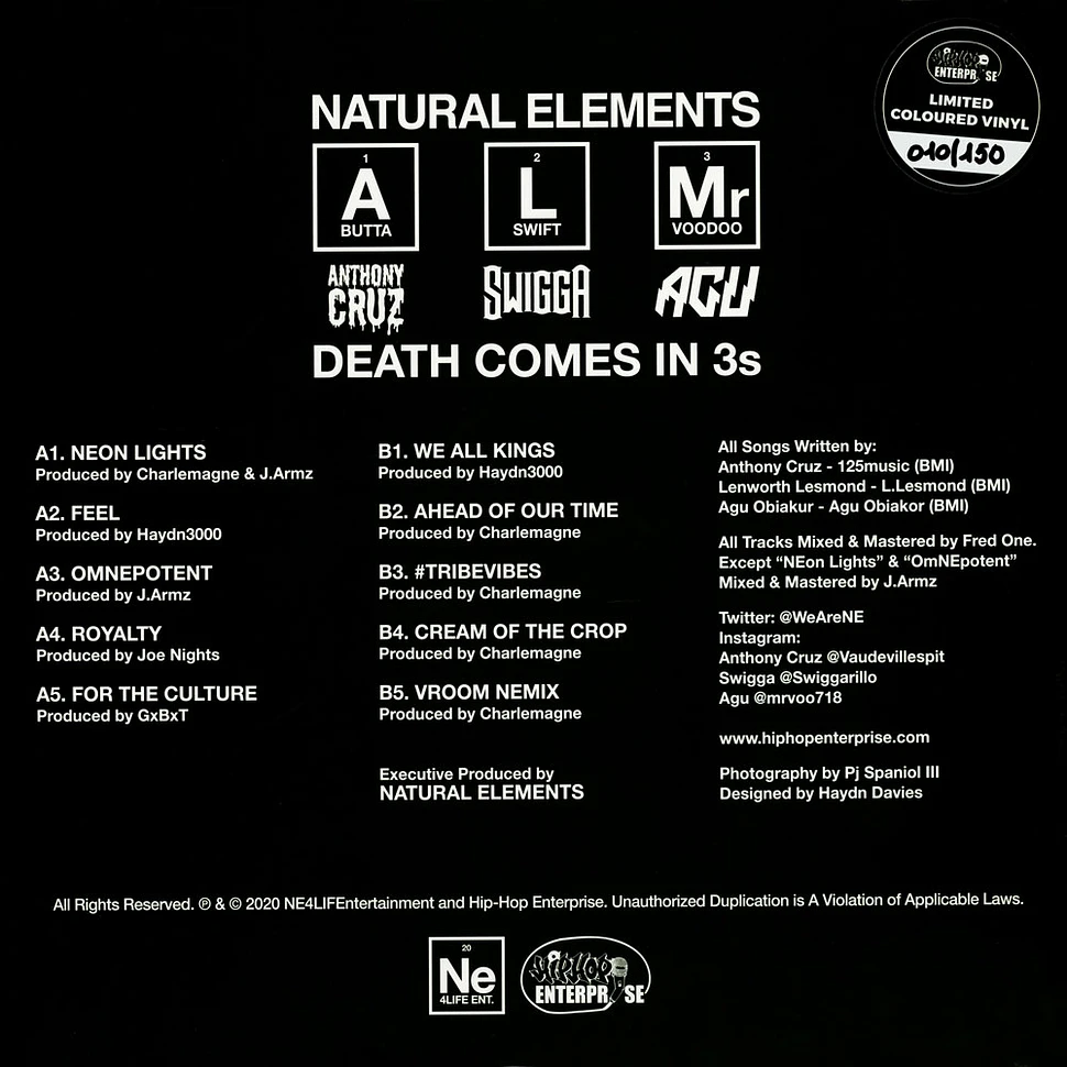 Natural Elements - Death Comes In 3s Split Black & White Vinyl Edition