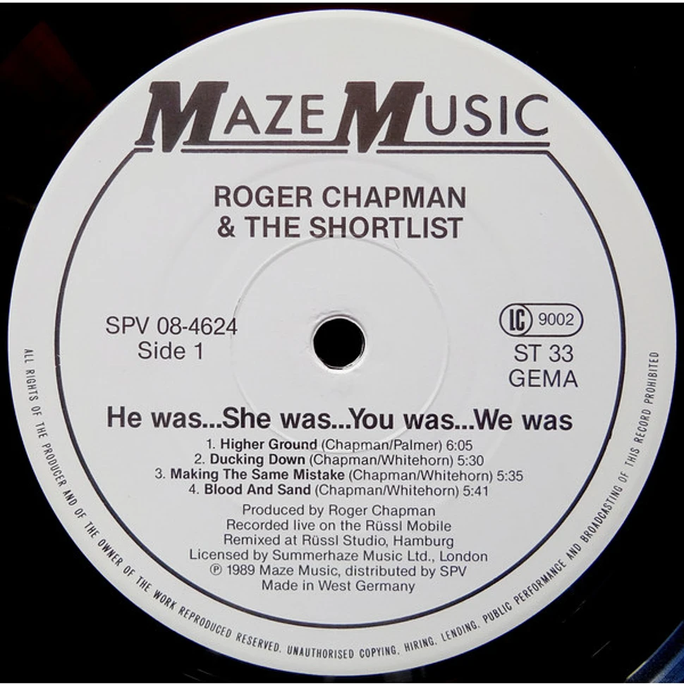 Roger Chapman And The Shortlist - He Was… She Was… You Was… We Was…