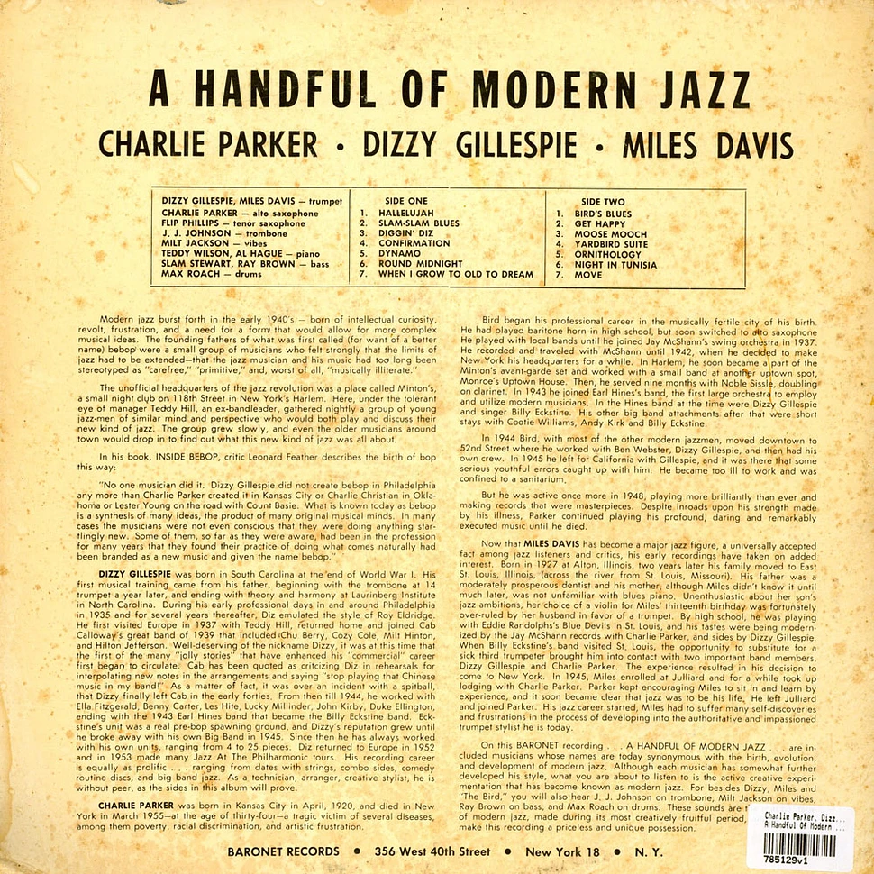 Charlie Parker • Dizzy Gillespie • Miles Davis - A Handful Of Modern Jazz