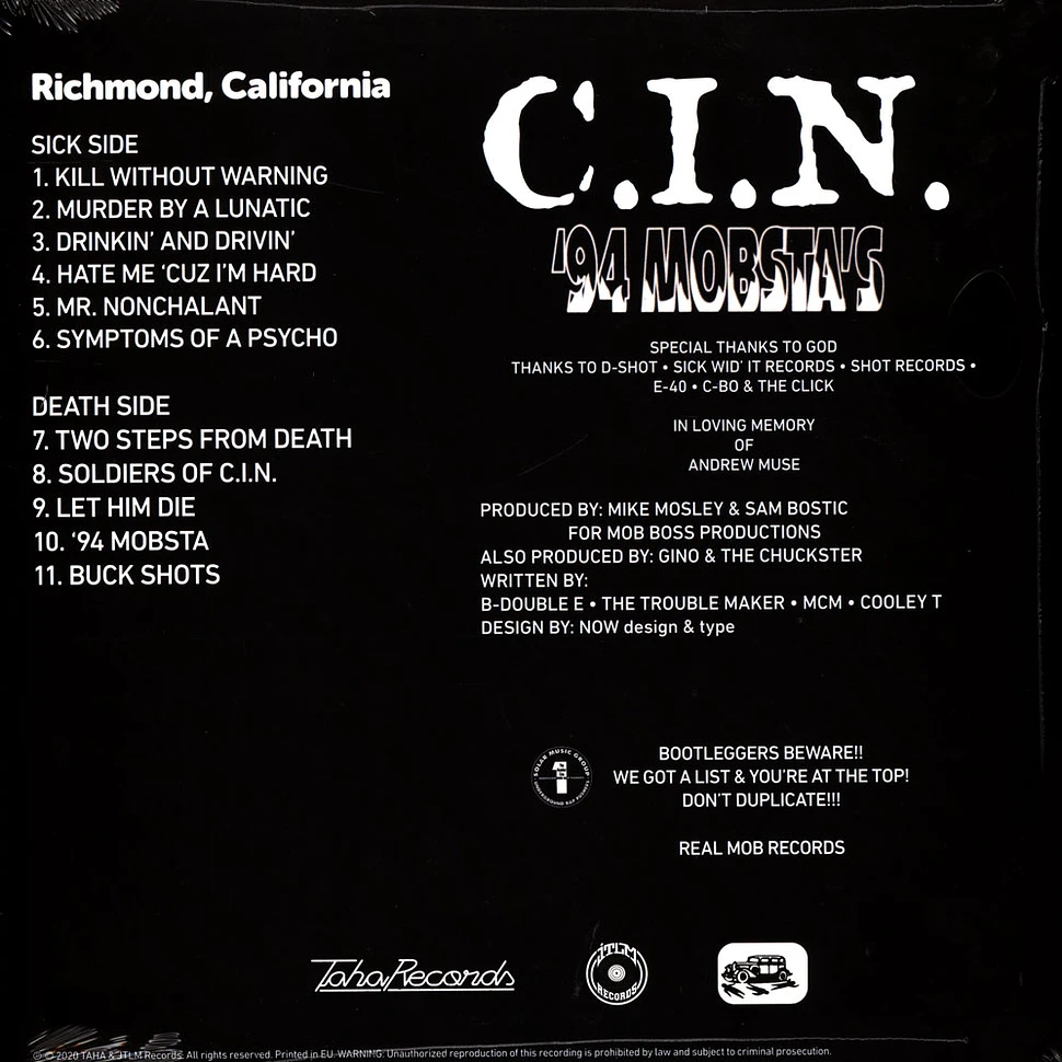 C.I.N. - 94 Mobsta's Black Vinyl Edition